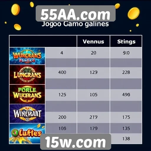 Comparativo de jogos populares disponíveis em 55AA.com